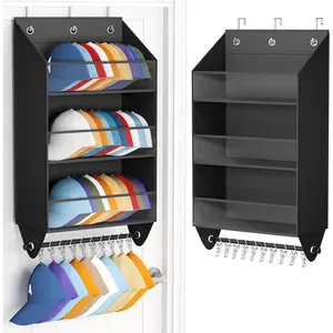 Over the Door Hat Rack - 3-Layer Design Hat Organizer Holds 30-36 Hats with 10 Hooks, Ideal Hat Rack for Door, Over the Door Organizer for Closet, Apartment, Bedroom, Dorm, 2 Pack, Black