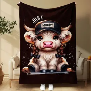 Cartoon Cow Pattern Blanket, Cow Print Blanket, Counts Soft Comfortable Throw Blanket, Air-conditioned Room Blanket, Warm Nap Blanket for Home & Office Suitable for all four seasons A gift suitable for fans, friends and children