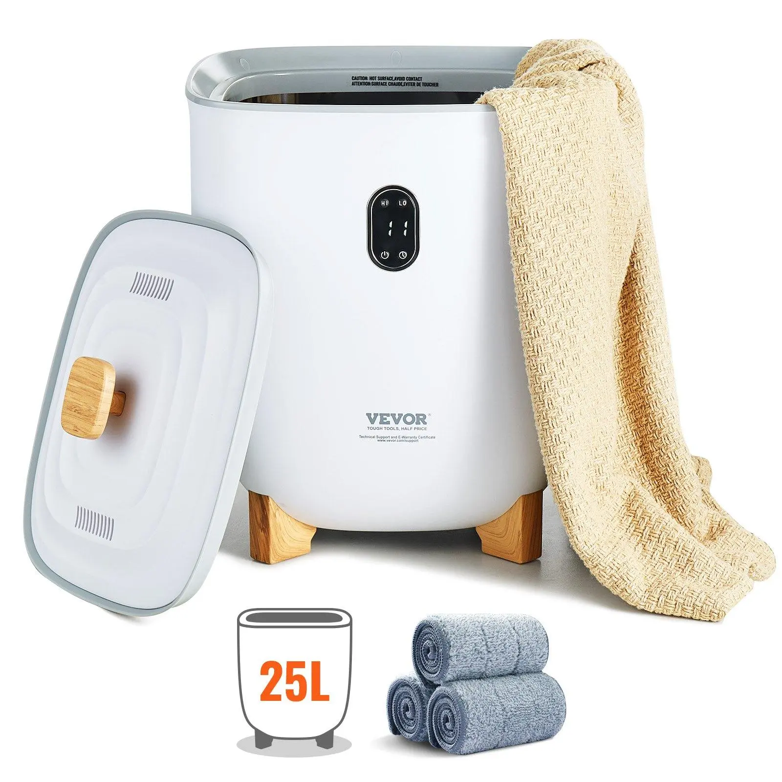 【Summerfinds】VEVOR Towel Warmer 25L, Towel Warmer Bucket with 2 Heating Modes, 20/40/60/90 Min Auto Shut Off, Bottom Heating Columns, LED Screen, Large Towel Warmer for Bathroom, Spa, Bathrobe, Blanket & Pajama