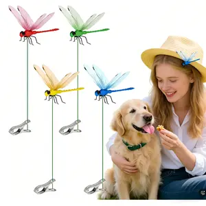 4PCS Outdoor Dragonfly Rod Clip, Garden Metal Dragonfly Clip. Natural Organic Concept, 3D Dragonfly Garden Decoration, Creative Home Accessories