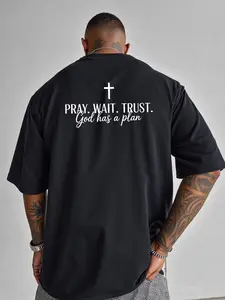 Men's Christian Faith T-Shirt - Soft Breathable Church Clothing - "Pray Wait Trust God Has a Plan" Religious Back Print - Suitable for Prayer Meetings & Casual Wear - Christian Apparel PLUS SIZE good  graphic  tees baggy  shirt