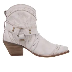 Dingo Womens Gummy Bear Embroidered Snip Toe Pull On  Casual Boots Ankle Mid Heel 2-3" - Off White