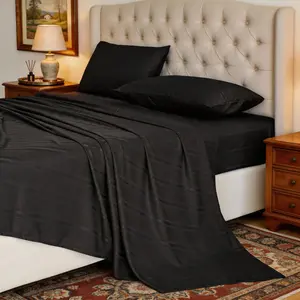 {Memorial Day Deal} CANSUNCH Luxury 4-Piece Satin Jacquard Sheet Set - Silky Soft Cooling Breathable Microfiber Bedding, 16" Deep Pocket Fitted Sheet, Hotel Quality, Durable All-Season Bedroom Essentials, Breathable Sheets, Complete Sheet Set