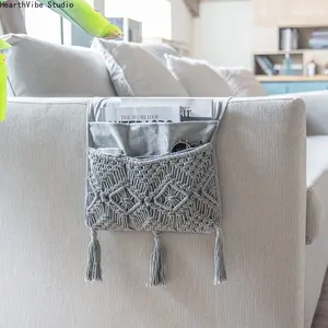 1pc Sofa Armrest Storage Bag, Macrame Storage Bag for Remote Control, Phone, Books, Bedside Storage Bag