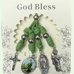 Faith & Protection Car Pendant St. Jude Blessing Green Fabric Cord Bring Peace on Every Journey Catholic Handmade Religious Icon High-Quality Fabric Cord Silver-Colored Pendant