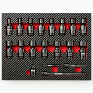 METOXA 19-Piece 3/8" Drive CR-MO Universal Impact Socket Set with Extension Bars & Adapter, Ideal Gift for Father's Day, Birthday, Christmas for Men