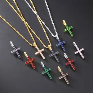 Men's And Women's Diamond Zircon Cross Necklaces, Hip-hop Religious Style Pendants, Multi-color Fashion Accessories
