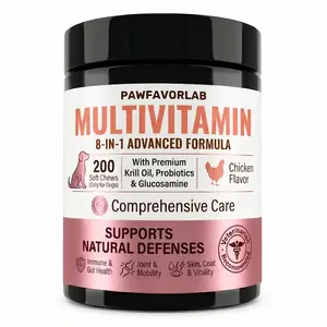 PAWFAVORLAB Daily Multivitamin for Dogs (Chicken Flavor) Human-grade, Vet-formulated, 8-in-1 Chewable Multivitamin Bite for Dogs, Soft Chew Immune Support Dog Treats 200 Soft Chews pet chews vitamins and supplements