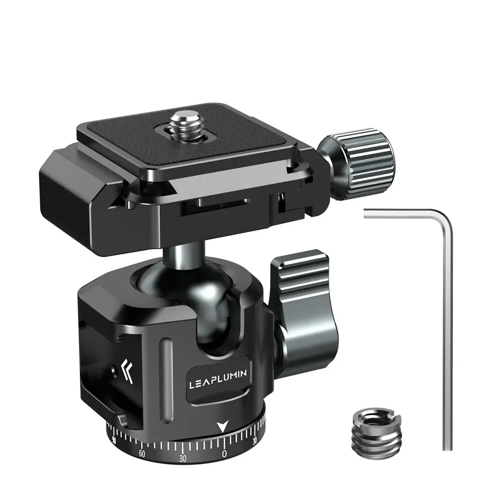 Low Profile Aluminum Alloy Camera Tripod Ball Head - 360 Rotating, Arca-Swiss Cold Shoe, 1/4" Quick Release Plate for DSLR, Mic, Camera Accessories, Photography Equipment