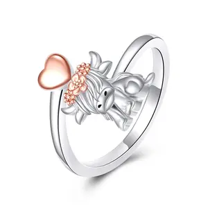 S925 sterling silver women's alpine cow open ring is a must-have gift for women. Suitable for sizes 6-9