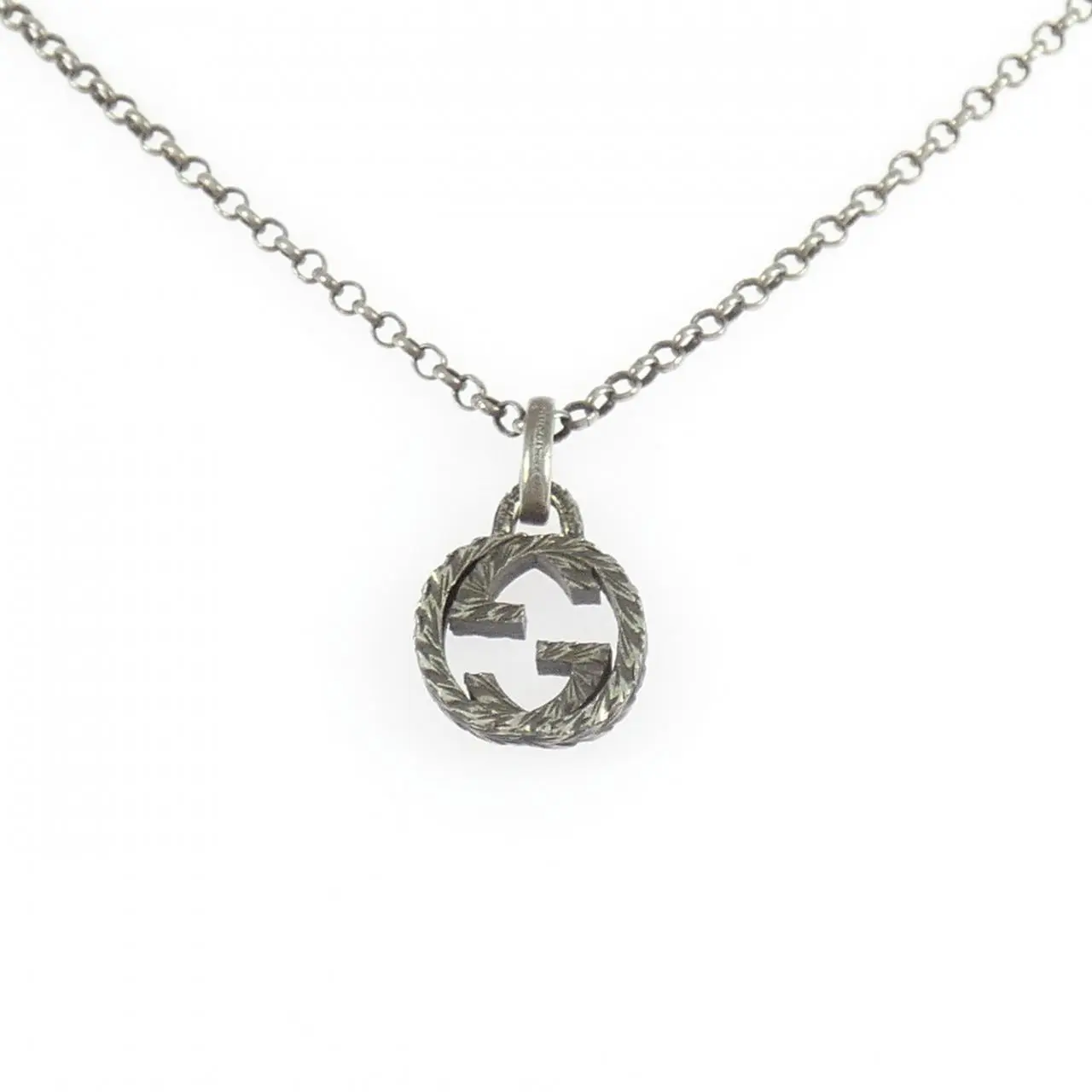 Pre-owned GUCCI Sterling Silver 925 (Ag925) Small Leather Goods Interlocking G 925 Silver Necklace