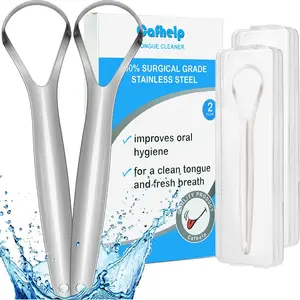 2-Pack Tongue Scraper, 100% 304 Surgical Stainless Steel Tongue Cleaner for Both Adults and Kids, Professional Reduce Bad Breath Metal Tongue Scrapers, Your Oral Hygiene (with 2 cases)
