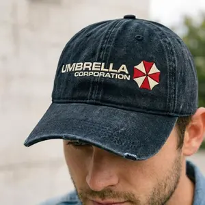 New Umbrella Corporation  Hat – Resident Evil Inspired Logo Dad Hat, Vintage Washed Gamer Baseball Cap