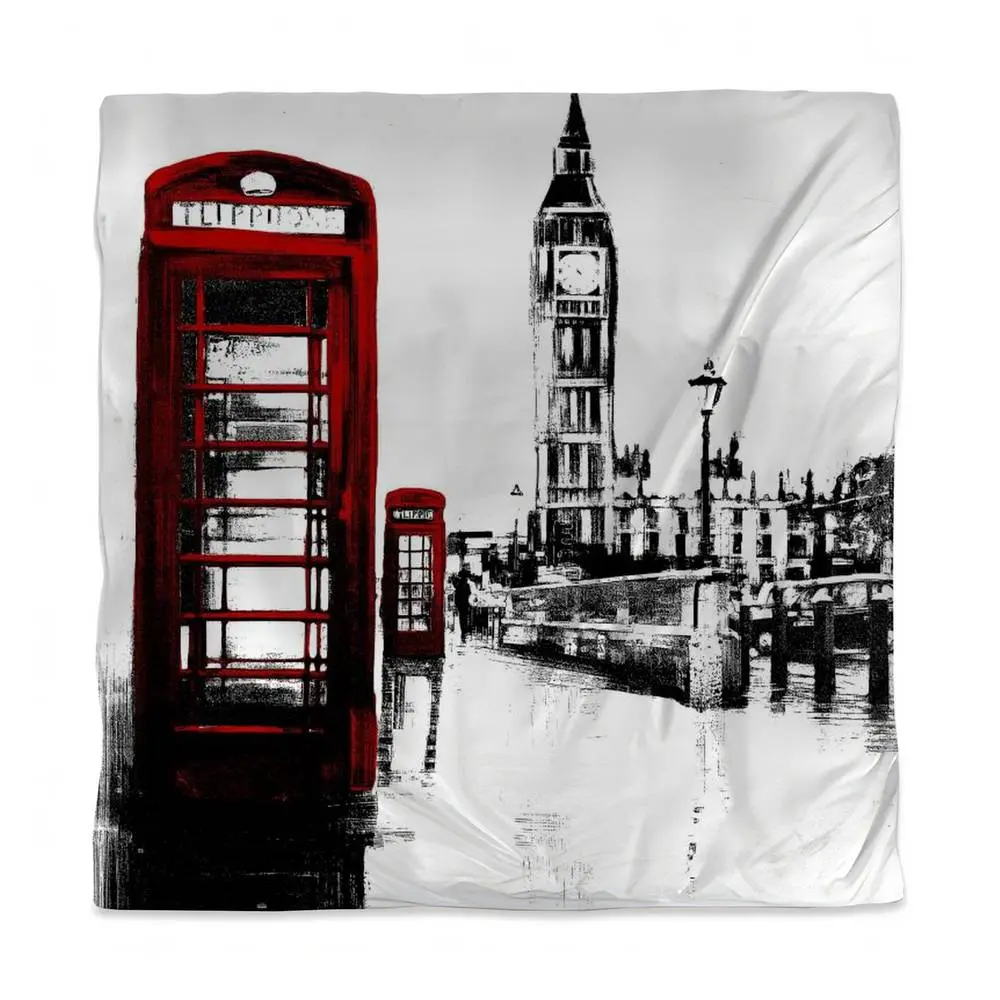 Begin Home Decor 3817-SWCQ-CI286 London Telephone Box & Big Ben Queen Size Duvet Cover - Home Decor, Unique Decor