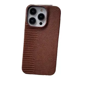 Lizard Pattern Leather Case for Apple 16 Pro Max iPhone 15 Half Cover 14 Retro 13 Hard 12/17
