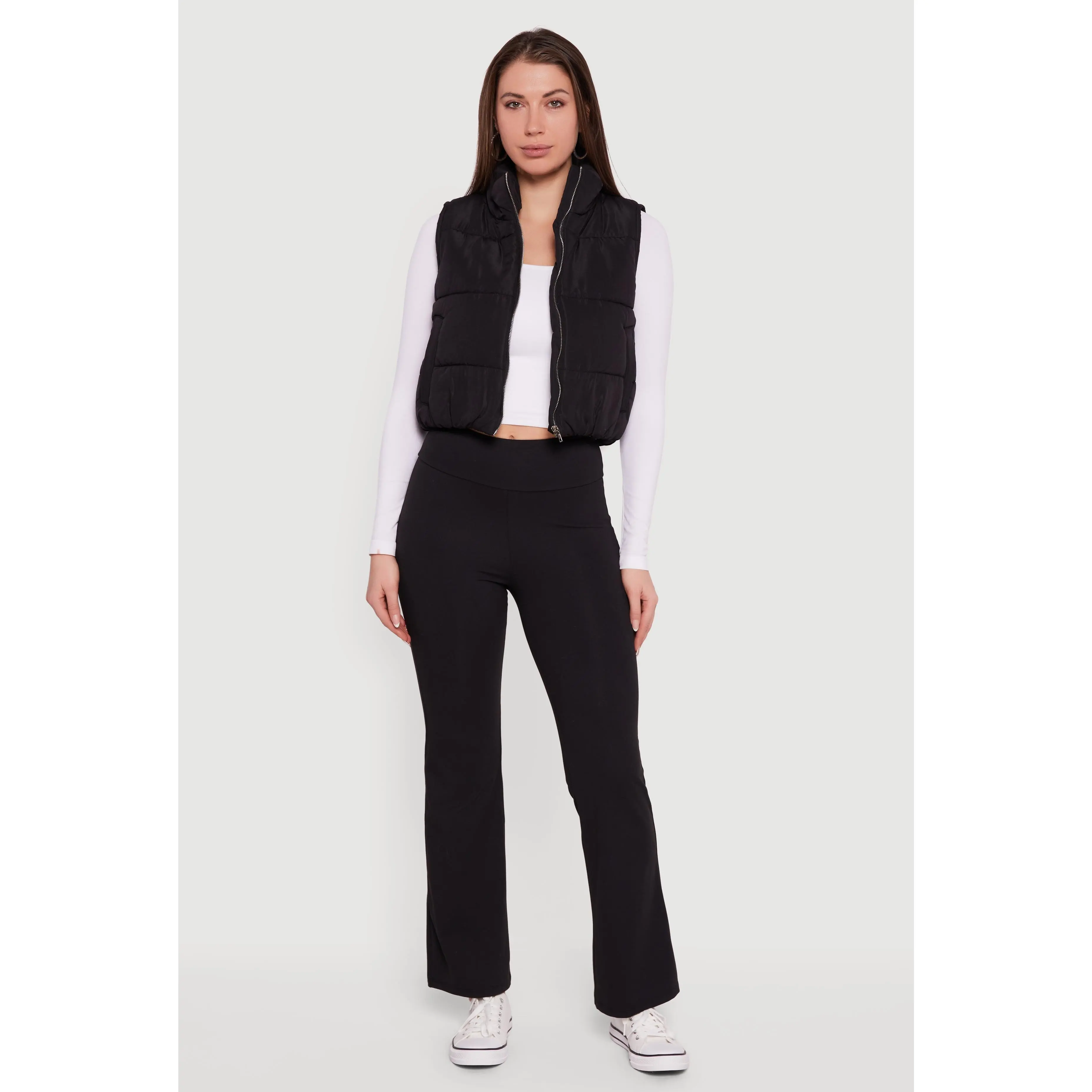 Cropped Mock Neck Puffer Vest