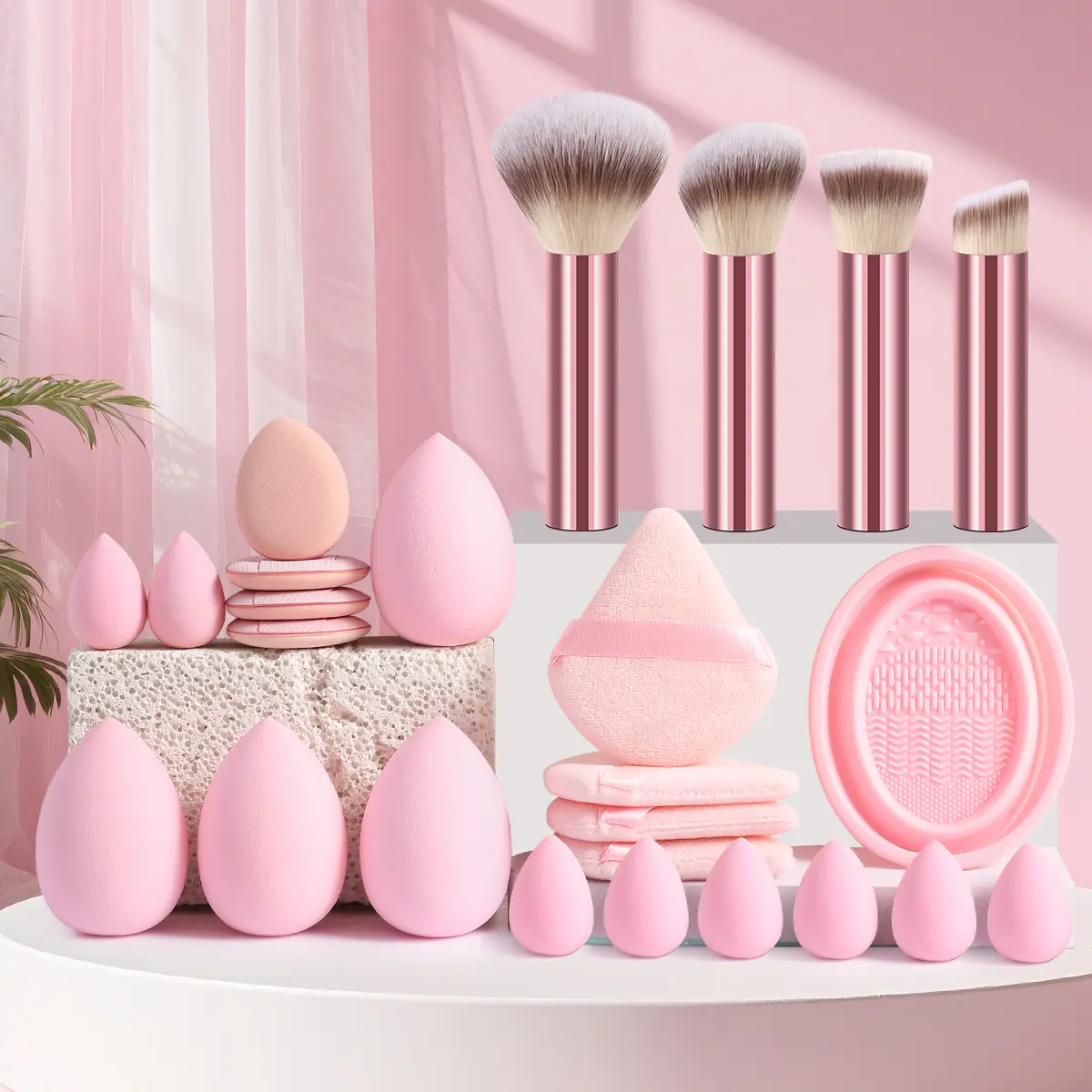 25Pcs multi-functional makeup tool with Beauty Sponge & Brush Cleaner, Soft Synthetic Brushes for Foundation for Beginner Daily Travel Cosmetic Tools Blush Eyeshadow Contour,makeup tool set