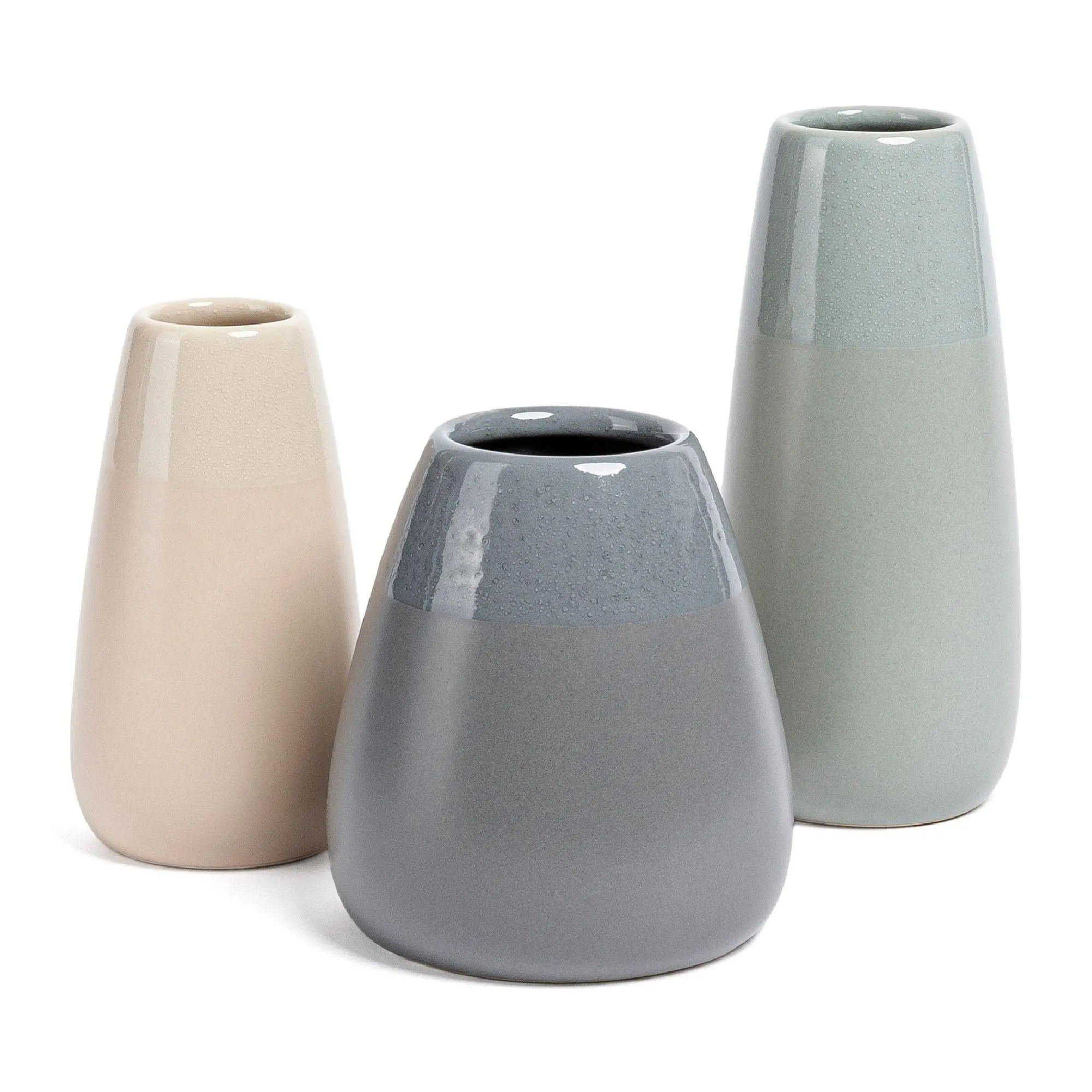 over&back Set of 3 Matte and Glossy Stoneware Bud Vases over&back Set of 3 Matte and Glossy Stoneware Bud Vases