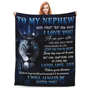 1 pc Super Soft Flannel Throw Blanket from Aunt Uncle, Lion Blanket for Nephew, Nephew Gifts from Uncle, Nephew Birthday Christmas Idea Gifts, Uncle to Nephew-280GSM