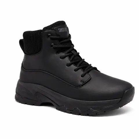 SHULOOK Women's Non Slip Work Boots - Nurse Shoes, Lightweight Safety Footwear, Waterproof, Kitchen Safety, Plain Look, Round Toe, Laced, Mid-Cut, Adjustable Synthetic Cuban Ankle Booties for Food Service Chefs Outdoor Walking