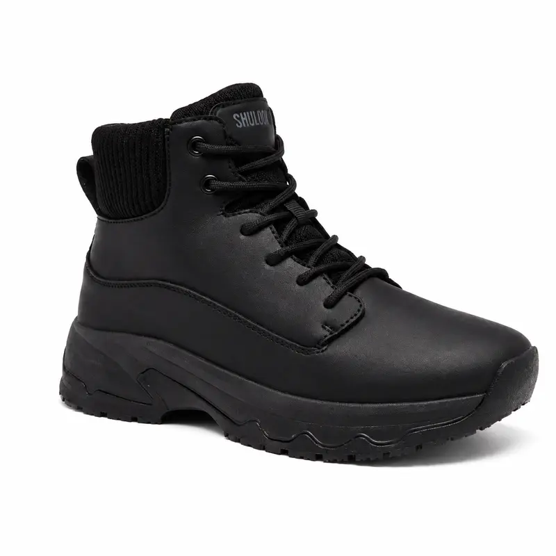 SHULOOK Women's Non Slip Work Boots - Nurse Shoes, Lightweight Safety Footwear, Waterproof, Kitchen Safety, Plain Look, Round Toe, Laced, Mid-Cut, Adjustable Synthetic Cuban Ankle Booties for Food Service Chefs Outdoor Walking