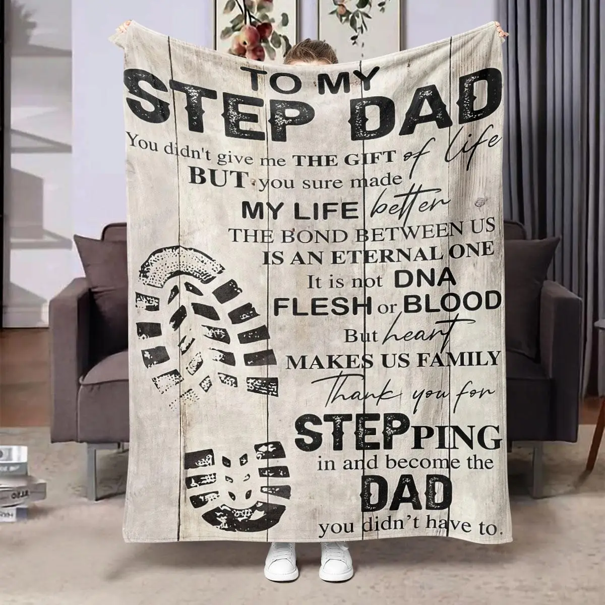 Letter To Dad Pattern Flannel Blanket, 1/2 Counts Soft Warm Throw Blanket, Air-conditioned Room Blanket, Warm Nap Blanket for Home Office Travel