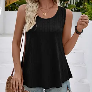 Women's Casual Sleeveless Blouse Round Neck Striped Heart Pattern Loose Tank For Shopping