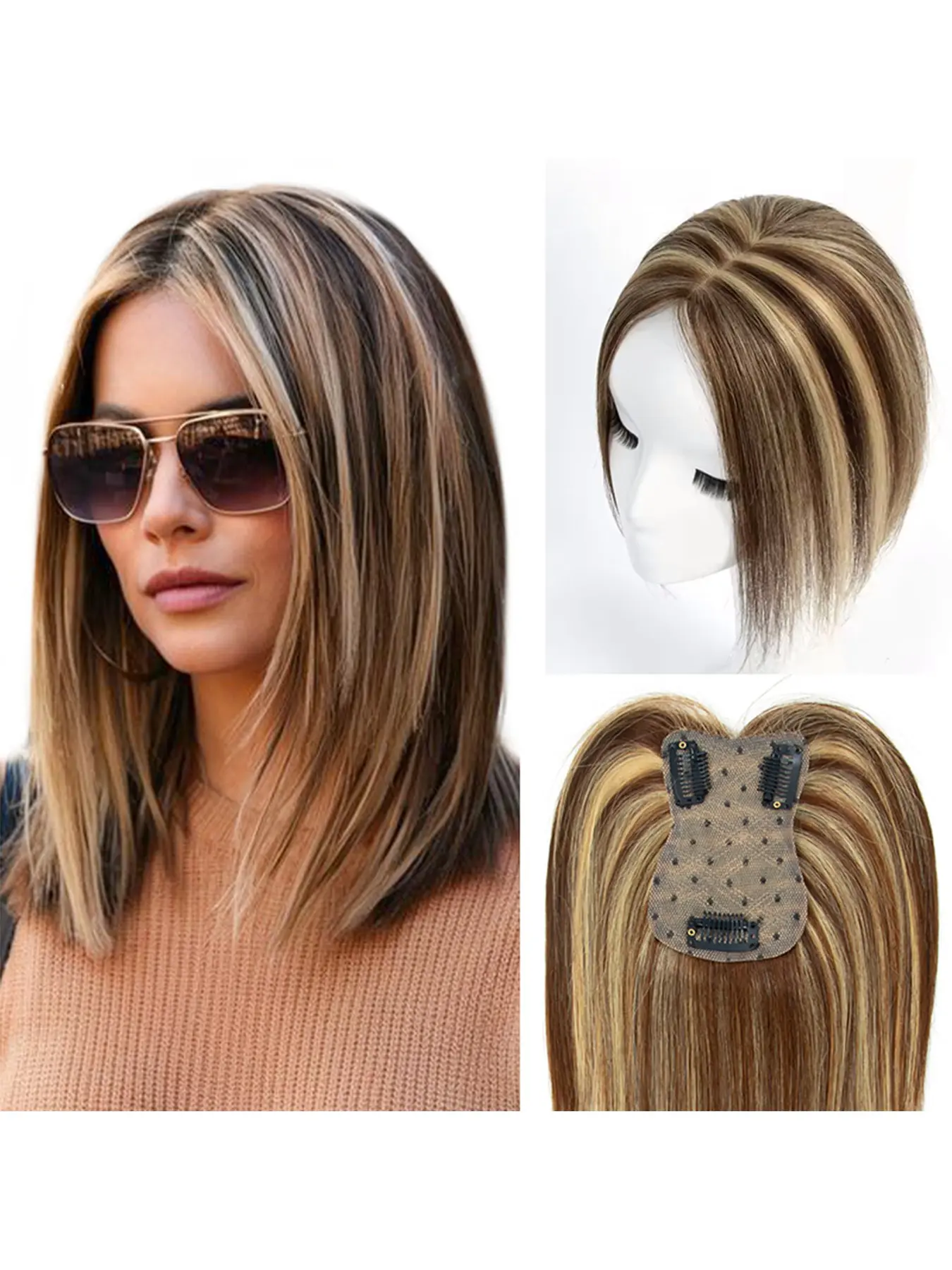 Real Human Hair Toppers Designed for Women Experiencing Thinning Hair, Natural Scalp Wig, Natural Looking Wig, Human Hair Wigs, Featuring a Middle Part And No Bangs, Available in Dark Brown And White Grey Shades