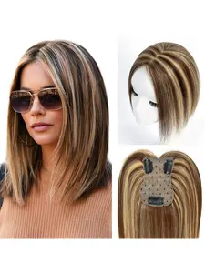 Real Human Hair Toppers Designed for Women Experiencing Thinning Hair, Natural Scalp Wig, Natural Looking Wig, Featuring a Middle Part And No Bangs, Available in Dark Brown And White Grey Shades