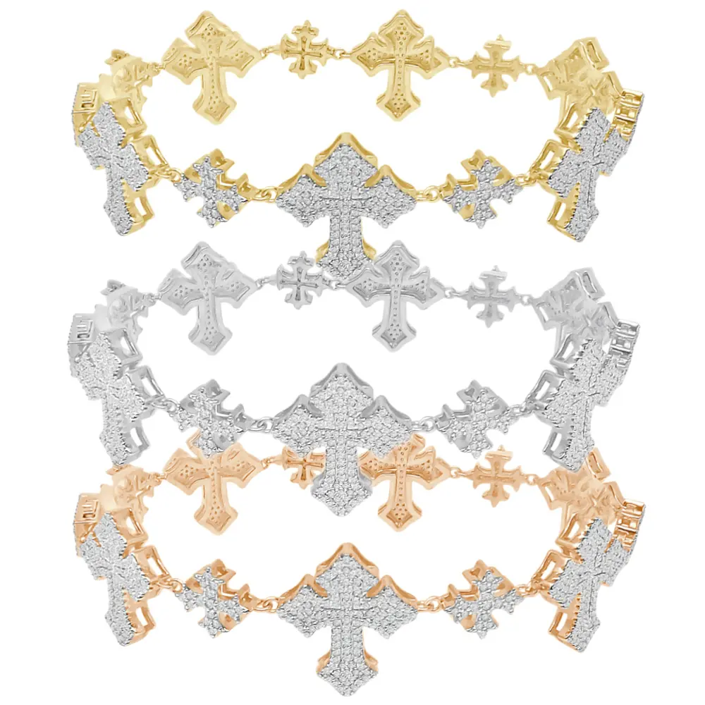 VVS1/D 6.71 Ctw. Real Genuine Authentic Hand Set Moissanite Diamond 14K Solid Gold Finish 20mm Unisex Cross Link Chain Custom Bracelet 8.5''