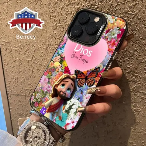 Military-Grade Heavy Duty Protection Smartphone Casing for iPhone 17,16 Pro Max,15 Plus,14,13,12,11,Air - "E God is My Strength" Pattern, Anti-Drop, Shockproof, Anti-Scratch, Slim Durable Plastic Shell with Hologram Shine