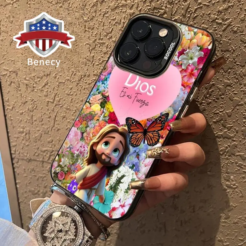 Military-Grade Heavy Duty Protection Smartphone Casing for iPhone 17,16 Pro Max,15 Plus,14,13,12,11,Air - "E God is My Strength" Pattern, Anti-Drop, Shockproof, Anti-Scratch, Slim Durable Plastic Shell with Hologram Shine