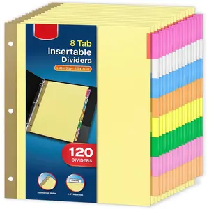 120 Pack Insertable Binder Dividers with 8 Tabs, Multicolor Tab Dividers for 3-Ring Binder, -Reinforced Holes, Letter Size