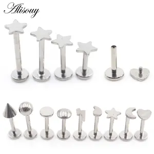 Alisouy 1PC Titanium Steel Spike Heart Star Moon Tragus Helix Bar Labret Lip Rings Cartilage Ear Earrings Piercings Body Jewelry