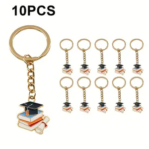 [Graduation Keychain] 10-keyring pack graduation, cap-shaped "Congratulations Graduation" keychain, made of metal, suitable for graduation, back--school, bags, car decorations, and presents for classmates and teachers wax ring link chain