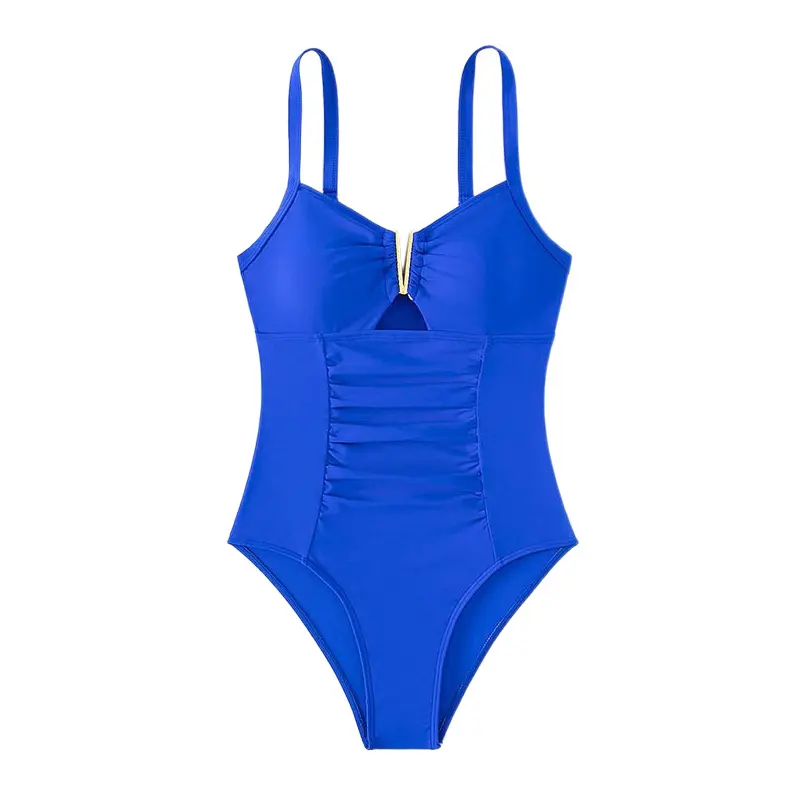 Women's Modest Nylon Blend 1-Piece Sculpting Swimsuit - Adjustable Straps, Waist Pleats, Tummy Control for Swimming, Summer Activities