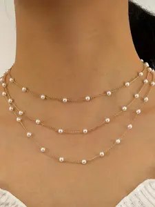 Faux Pearl Decorated Layered Necklace, Fashion Jewelry for Party, Daily Clothing Decor, Trendy All-match & Exquisite Jewelry for Birthday Gift