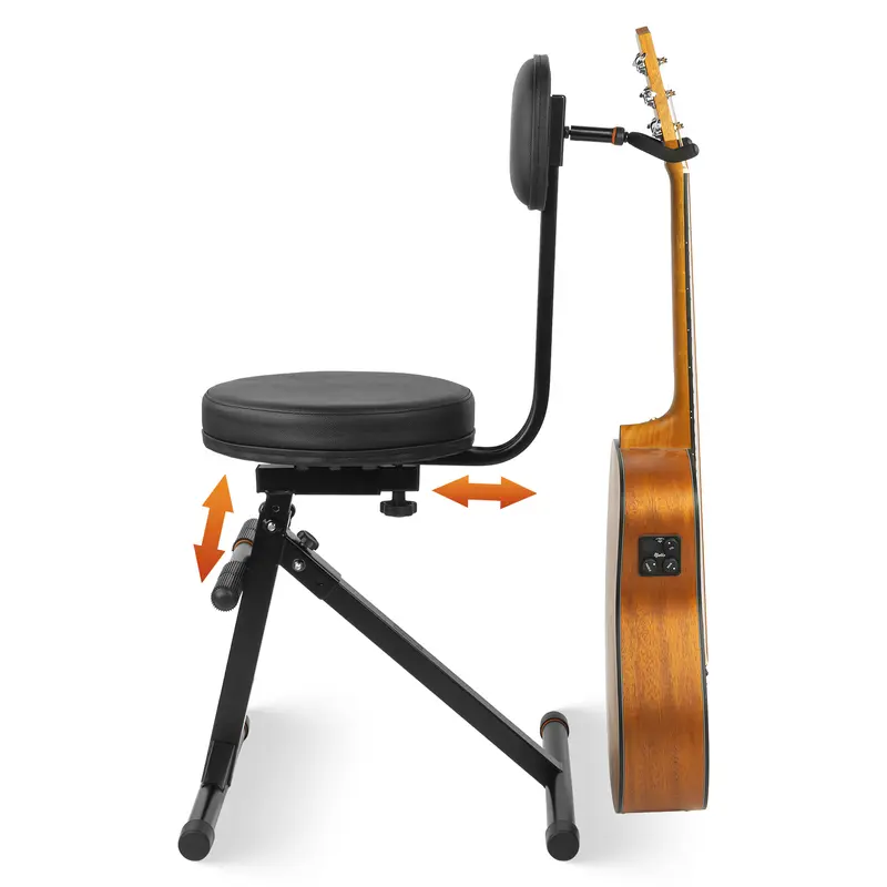 STRICH Guitar Stool with Backrest and Seat Cushion Height Adjustable, Guitar Chair with Hanger for Acoustic, Electric & Bass Guitars, Drum Throne for Adults, Drummer, and Guitarist, SGT-30