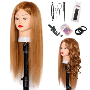 Mannequin  with 80% Human Hair Straight 26"-28" Doll  with Hair  Mannequin  Human Hair for Hairdresse (27#yellow)