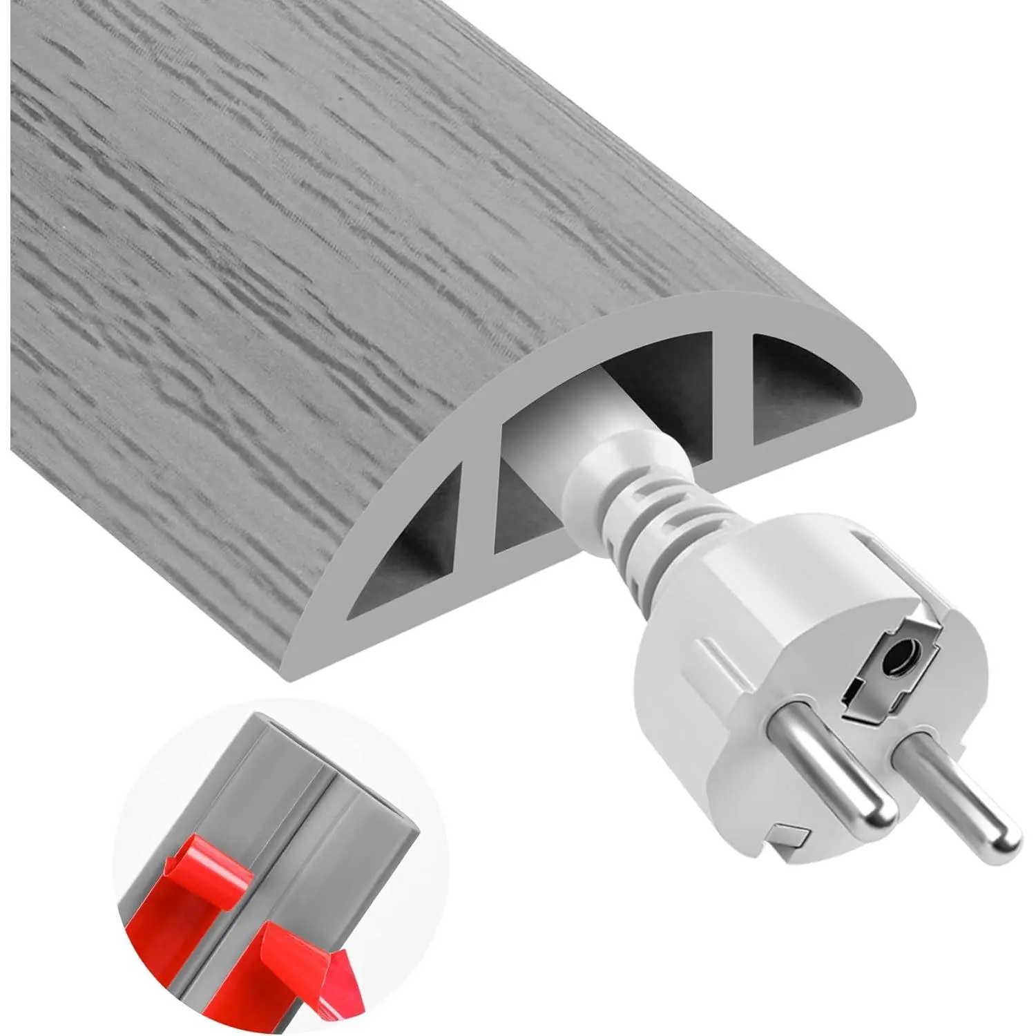 3.3FT Floor Cord Cover for Wire Self Adhesive  Cavity Management PVC Extension Cord Hider Power Floor Wire Protector Cover   Trip for Office  Outdoor (Gray , 1.18'')