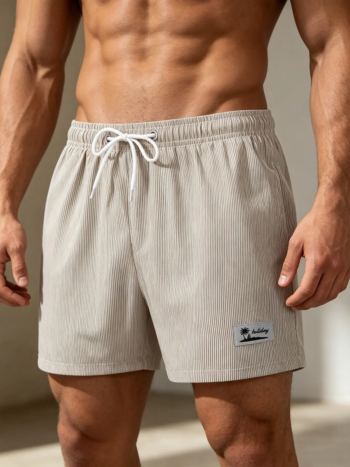 Men's Vertical Striped Casual Vacation Shorts Summer Holiday Beach Shorts Swimming Shorts Swimwear Shorts with Coconut Tree Print Elastic Waist Quick Dry Pinstripe Drawstring Swim Trunks