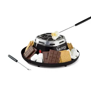 Indoor Electric Stainless Steel S'mores Maker with 4 Compartment Trays & 2 Roasting Forks for Perfect Golden Brown S'mores