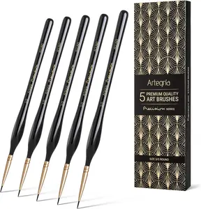 Detail Paint Brush Set - 5 Miniature Paint Brushes Size round 3/0 000 - Fine Tips Ergonomic Handles for Small Scale Models