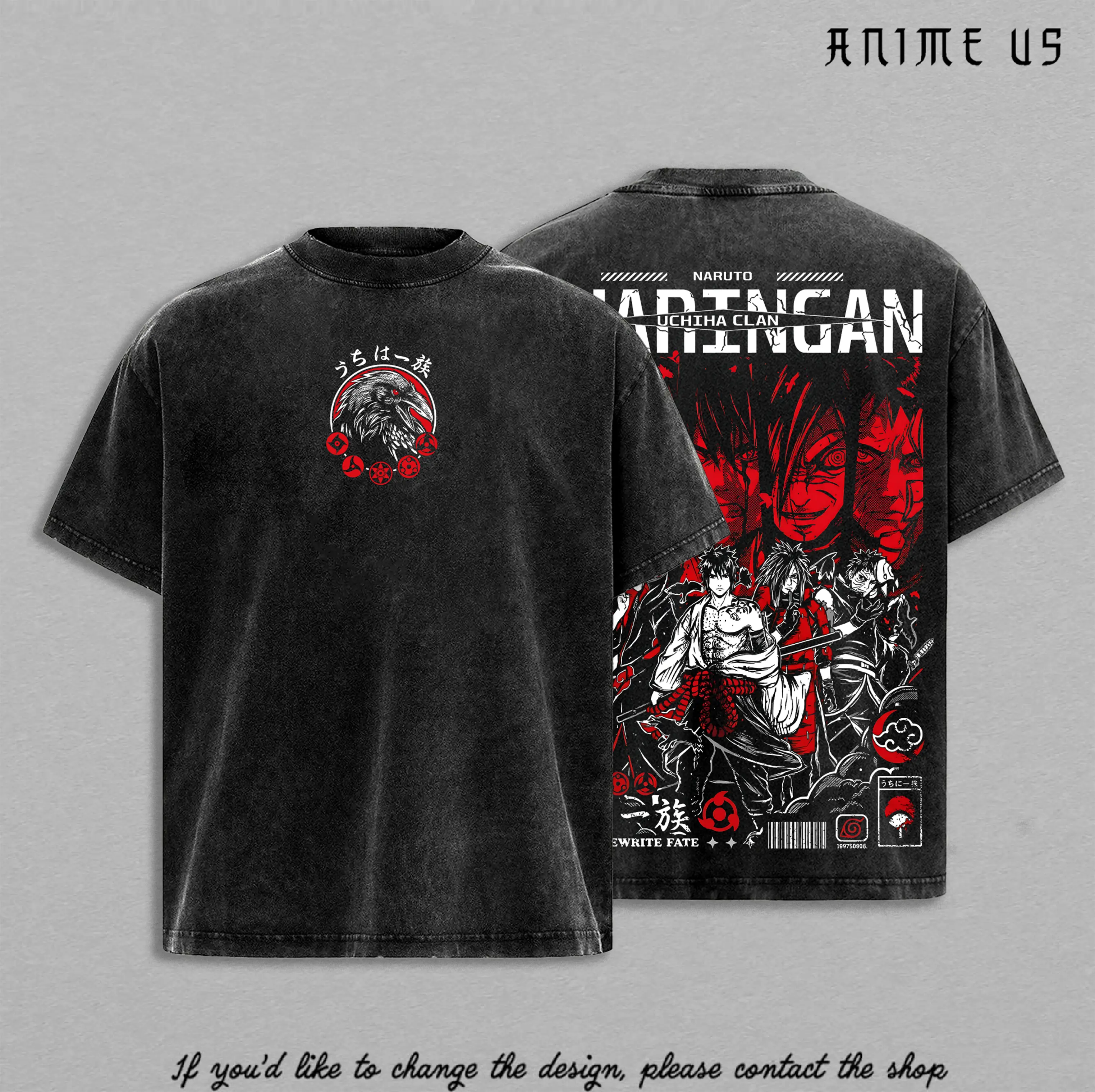 Uchiha Clan - Madara - Sasuke - Shisui - Obito Vintage Washed T-Shirt | Sharingan Anime Graphic Tee | Heavy Cotton Oversized Streetwear | Dark Ninja Manga Shirt Gift for Naruto Fans