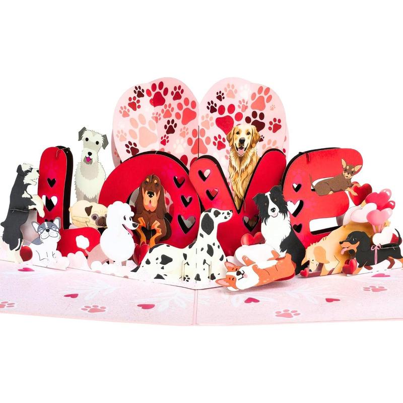 Pop Up Valentines Card, 3D Dogs Popup Valentines Day Card For Wife, Husband, Him, Her, Girlfriend, Boyfriend, Adults Kids| 6x8 in Dog Valentine Pop Up Cards With Envelope