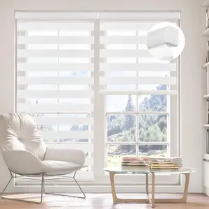 LUCKUP Cordless Zebra Blinds for Window, French Door Blinds Free-Stop Roller Window Shades with Valance 18"-72" W × 90" H, Light Filtering Window Treatment Sheer Blinds & Shades Easy to Install, White