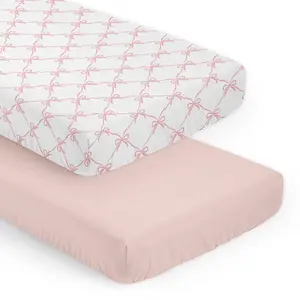 Sweet Jojo Designs 2-Piece Baby Crib Sheets Set (Pink Bows) for Girls, Infant Nursery, Toddler Room - Fitted, Standard Size (Blush and White Bow for the Ballerina, Ballet Dancer, Princess Collection)