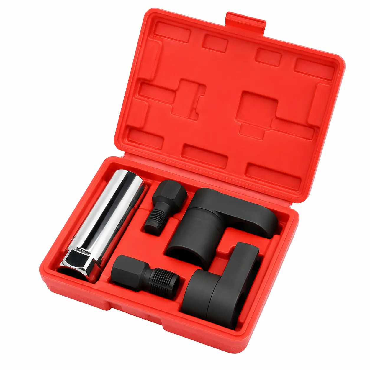 5PCS Universal O2 Sensor Socket Tool Set - Chrome Moly Heavy-Duty Steel Offset Wrench Kit with Thread Chaser, Torsion-Resistant, Inches-Compatible Design, Durable Storage Case for Car/SUV Repair
