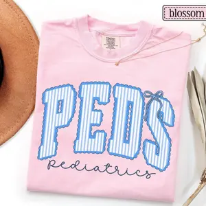 Pediatrics Shirt • Comfort Colors PEDS Blue Striped Tshirt • Pediatric Nurse Gift • PEDS MA Er Icu Doctor Gift • Scalloped Peds