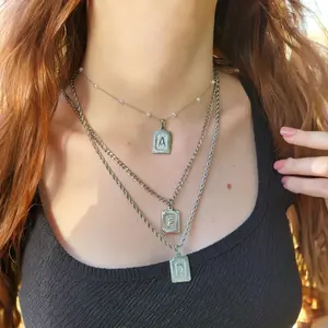 Personalized Square Initial Monogram Necklace, Fashion Costume Jewelry Accessory